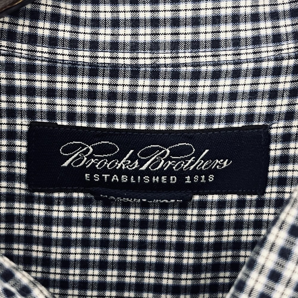 Brooks Brothers Men's Large‎ Shirt Blue White Check 100% Cotton - Picture 4 of 10